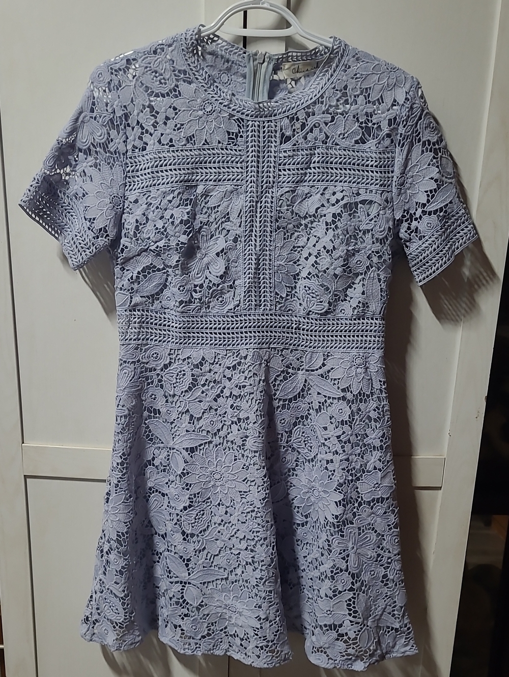 Chicwish Lilac Crochet Lace Fit-and-Flare Dress Size Medium